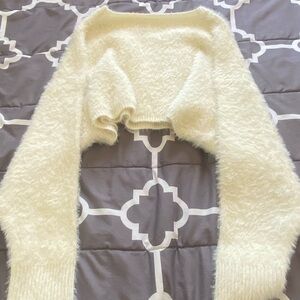white cropped fluffy sweater